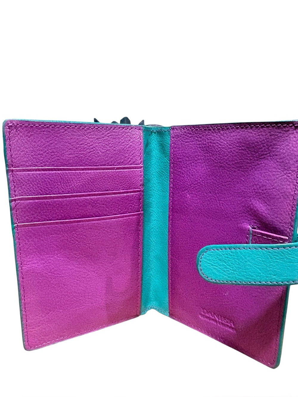 DANIER Turquoise Leather Passport Holder with Pink Accent - Travel Wallet - Picture 7 of 11
